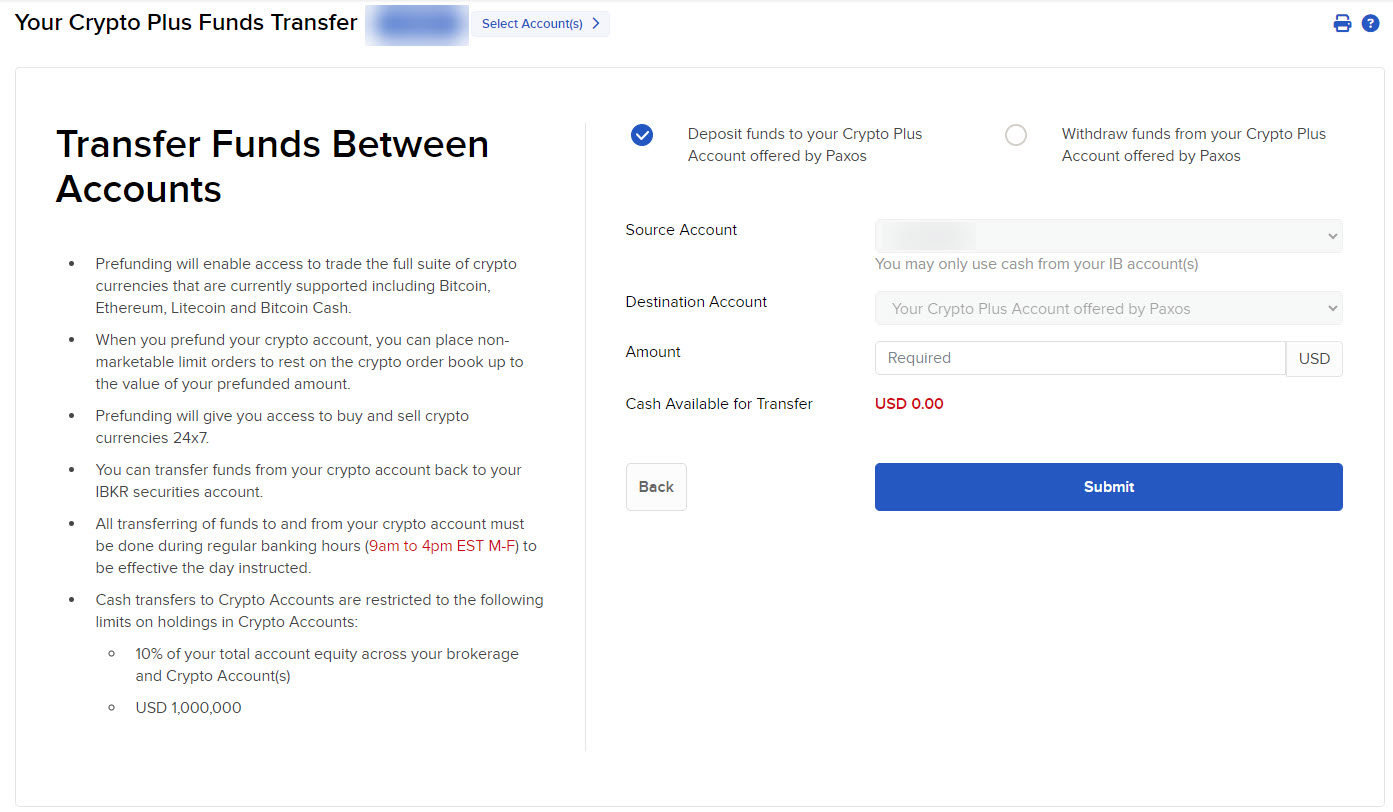 The crypto plus transfer panel in portal. 